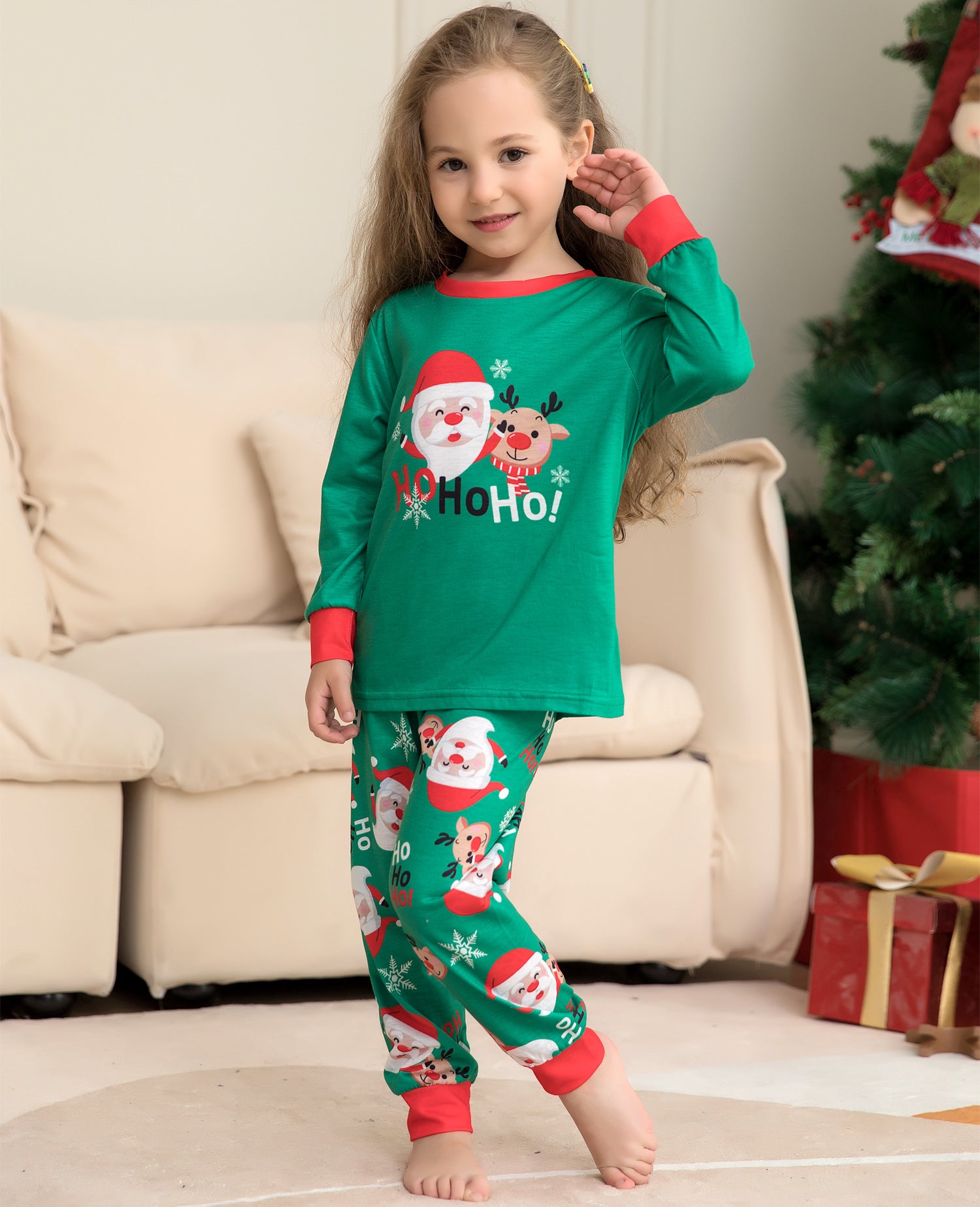 Family Christmas Home Santa Claus Print Parent Child Pajamas Set