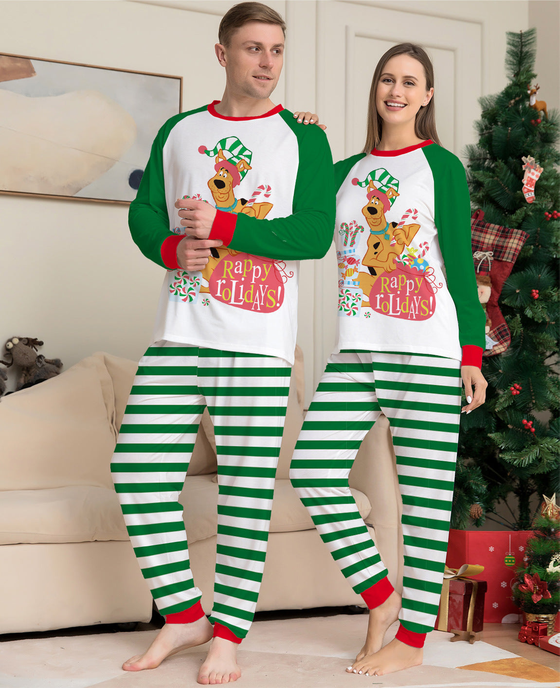 Family Puppy Letters Christmas Parent-child Printed Home Pajamas Set