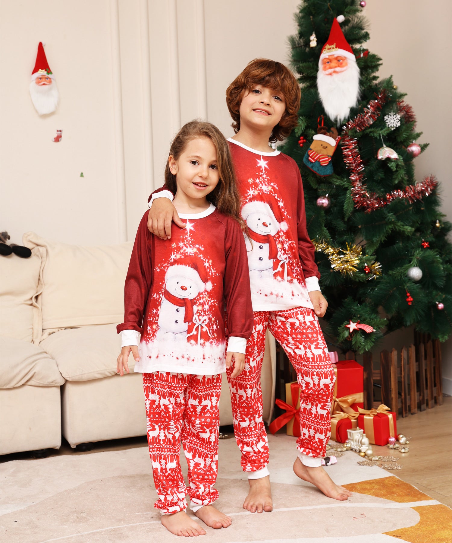 Family Cartoon Snowman Deer Christmas Parent-child Homewear Pajamas
