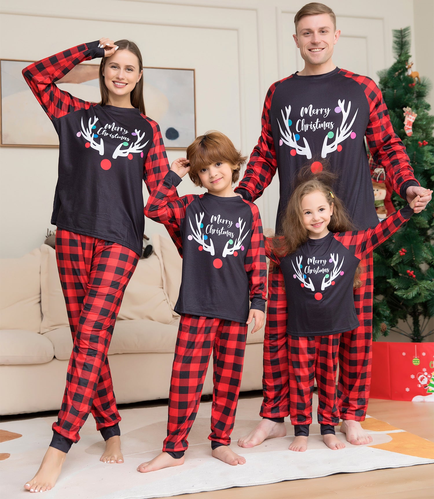 Family Plaid Letters Christmas Parent-child Printed Pajamas