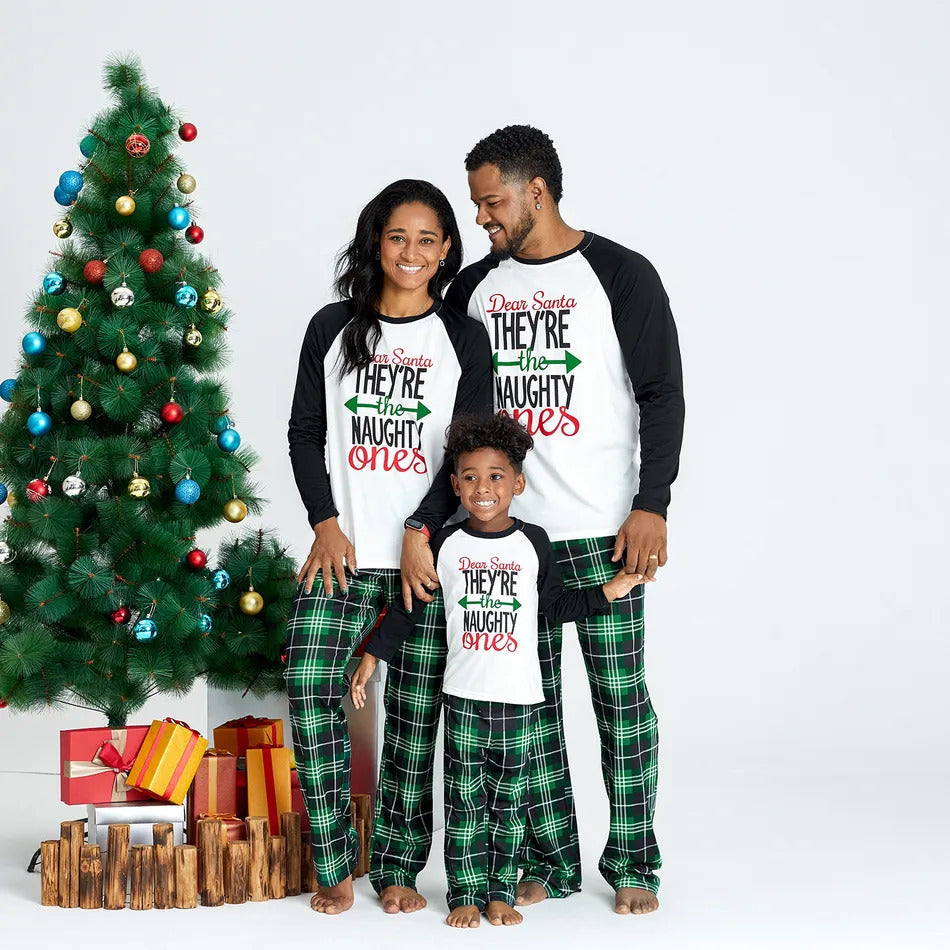 Family Parent-child Christmas Green Letter Digital Printing Pajamas