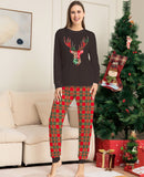Family Fawn Letter Plaid Christmas Parent-child Printed Loungewear Pajamas