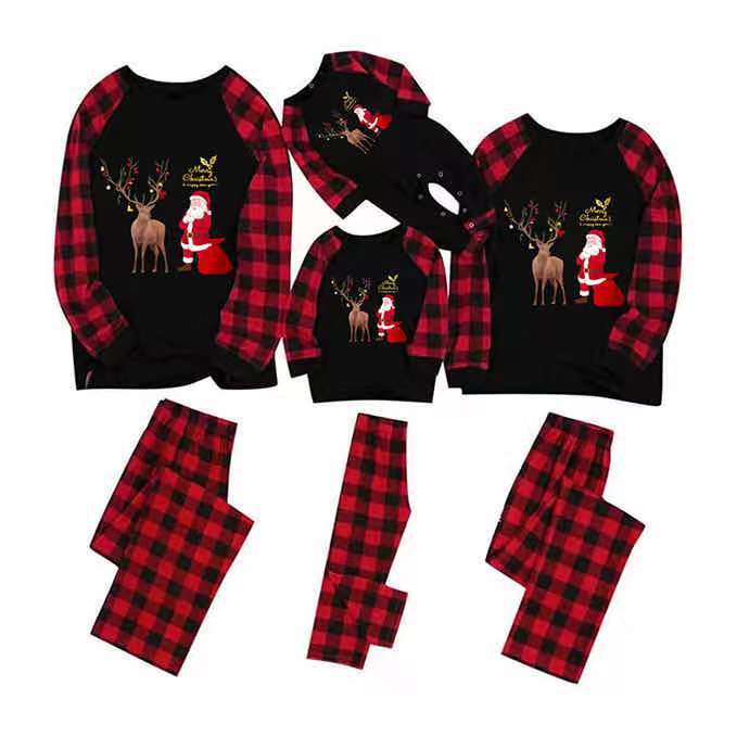 Family Deer Letter Checker Printed Christmas Pajamas