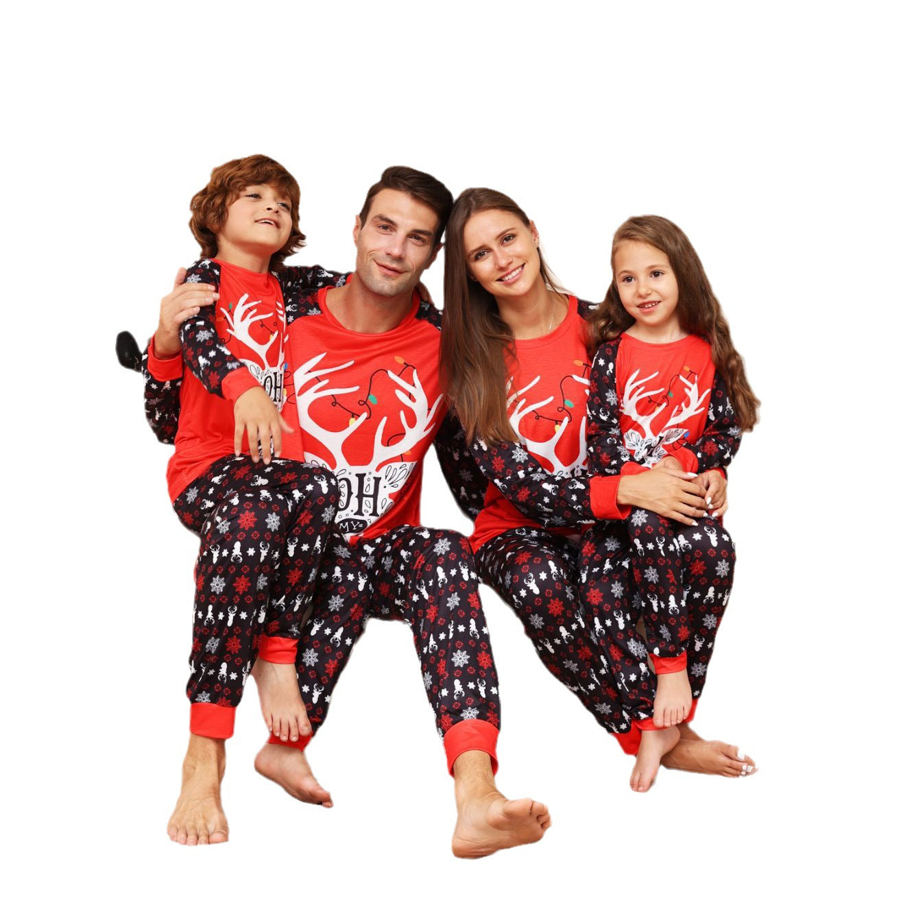 Family Letter Snowflake Little Deer Christmas Parent-child Homewear Pajamas