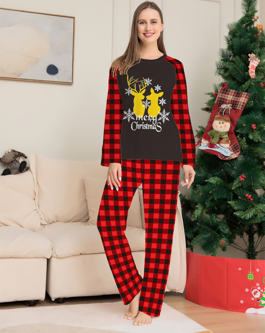 Family Deer Letter Christmas Parent-child Home Pajamas