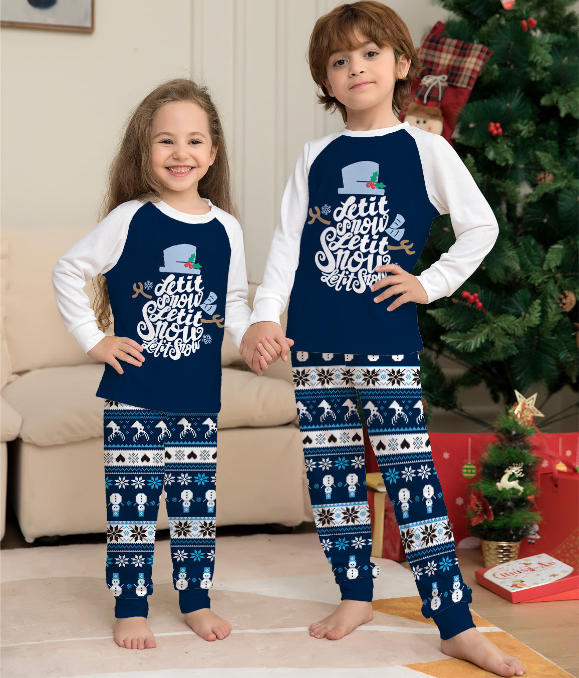 Family Matching Striped Letter Christmas Parent-child Printed Pajamas