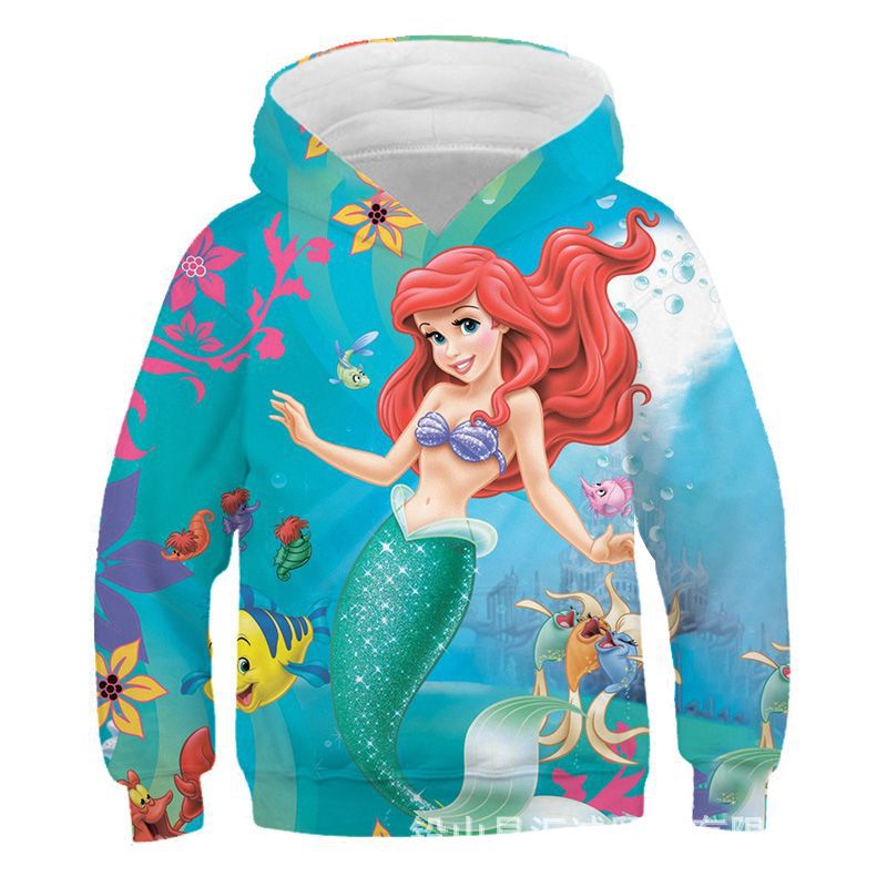 Kid Girl Princess Printed Ariel Mermaid 3D Long Sleeve Hoodie