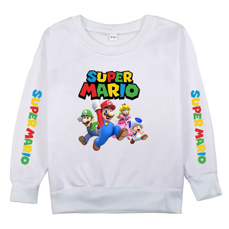 Kid Baby Boy Mario Printed Round Neck Plush Casual Sportswear Hoodie