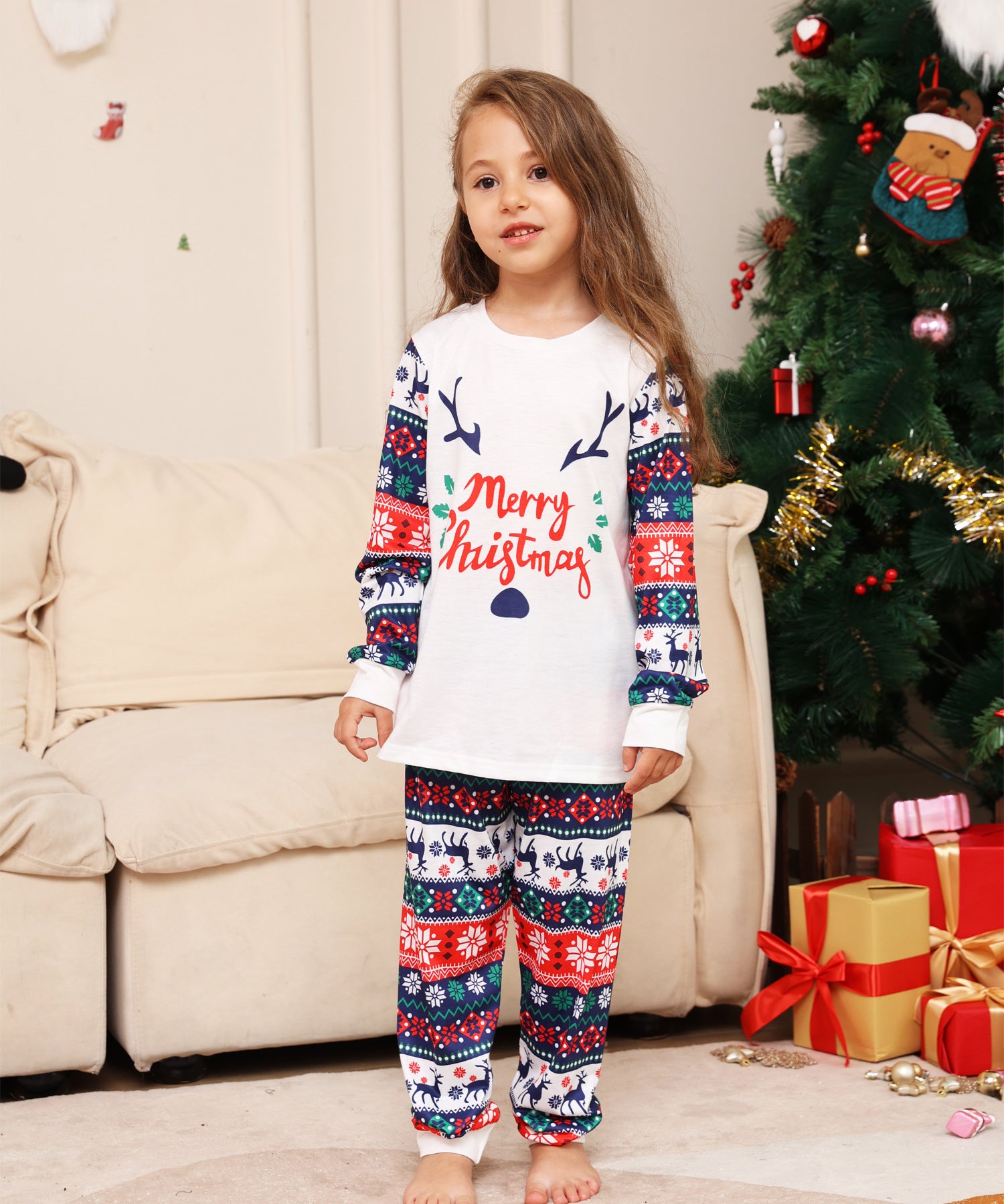 Family Snowman Flower Deer Letters Christmas Parent-child Pajamas