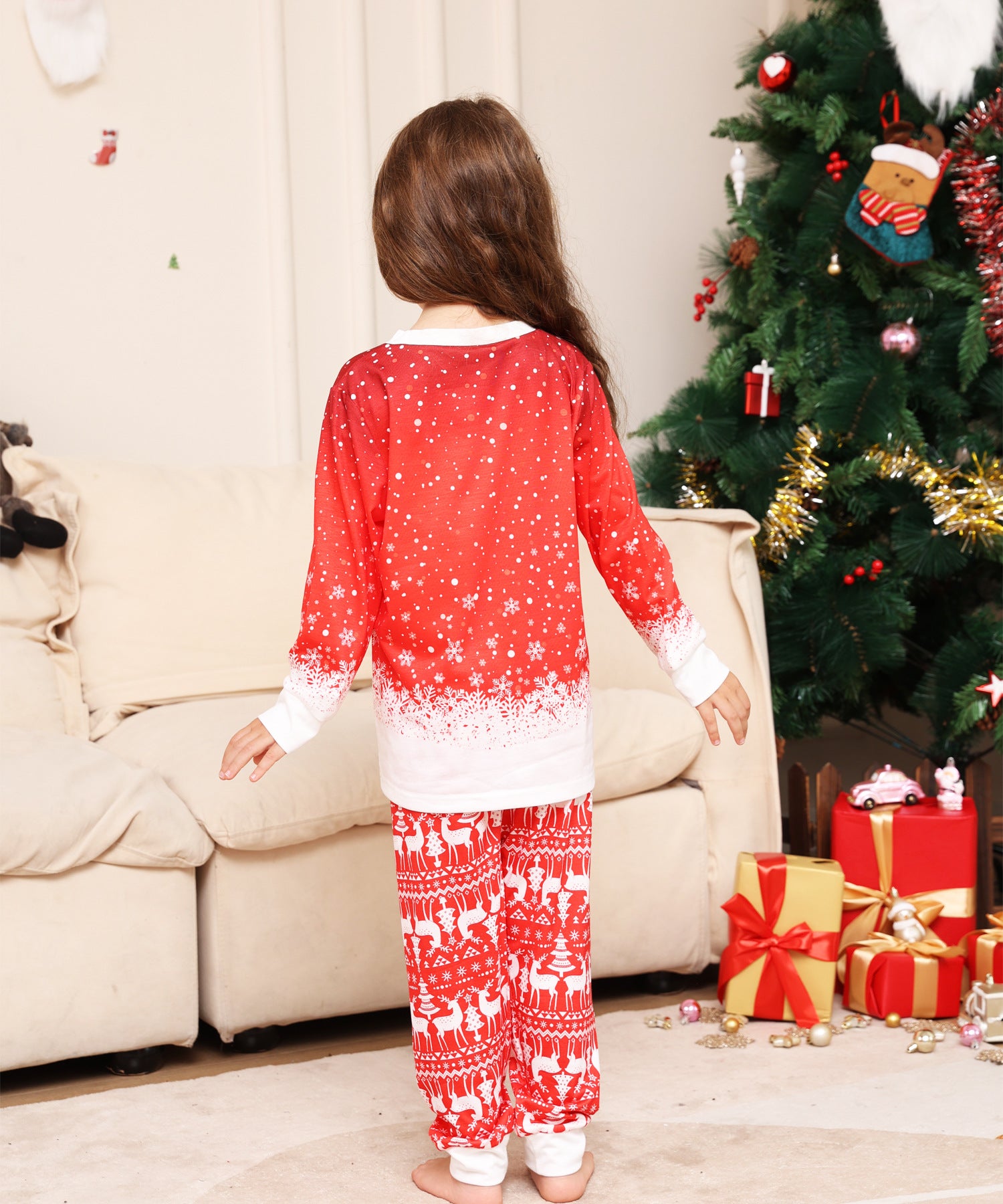 Family Cartoon Snowflake Deer Christmas Parent-child Loungewear Pajamas