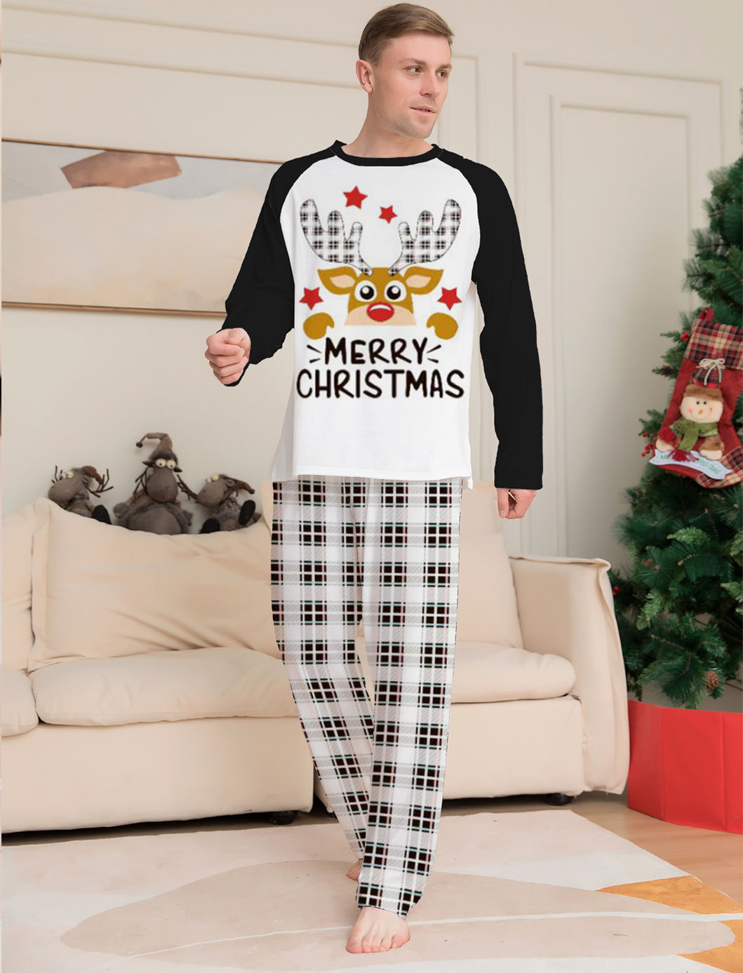 Family Fawn Alphabet Plaid Christmas Loungewear Pajamas