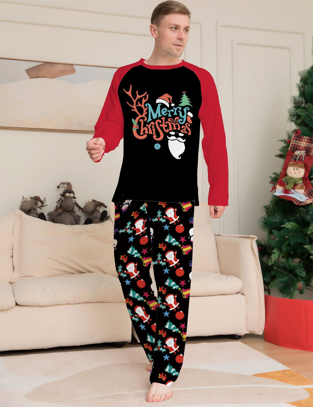 Family Christmas Parent-child Cartoon Printed Holiday Pajamas