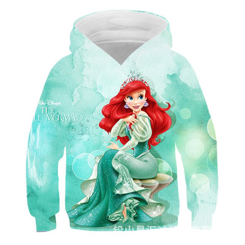 Kid Girl Princess Printed Ariel Mermaid 3D Long Sleeve Hoodie