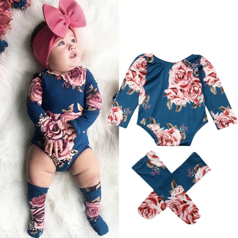 Baby Girls Romper Flower Jumpsuit+Leg Warmers Outfit 0-24M - honeylives