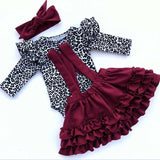 Baby Girl Leopard Set Valentine Long Sleeve Ruffles 2 Pcs
