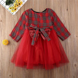 Kid Baby Girl Costumes Red Plaid Dress Long Sleeve Party Dress