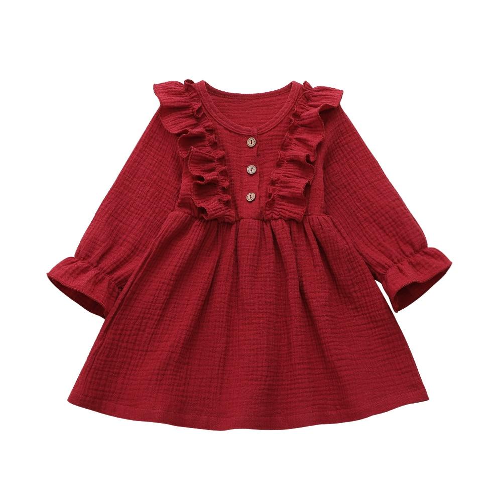 Kid Baby Girl Ruffles Solid  Linen Casual Dresses