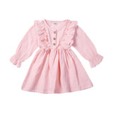 Kids Baby Girl Ruffles Long Sleeve Solid Linen Casual Dress