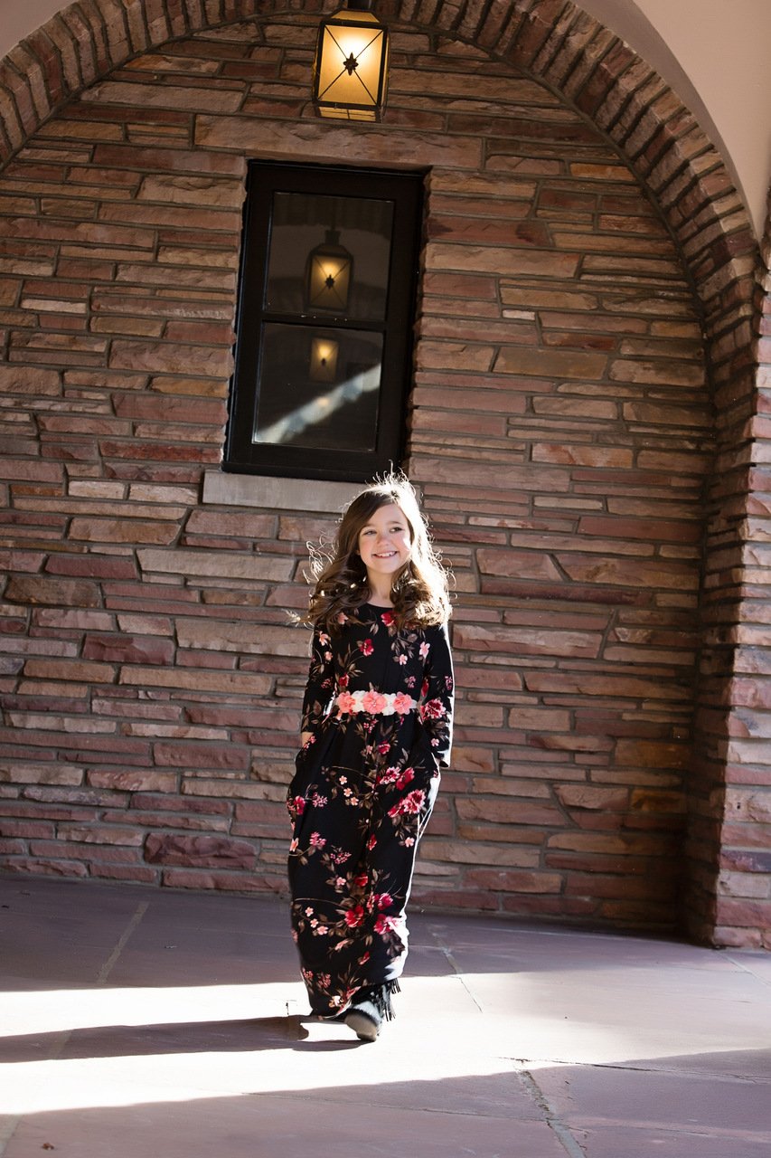 Family Matching Mother Daughter Long Skirt With Long-sleeved Print Dress