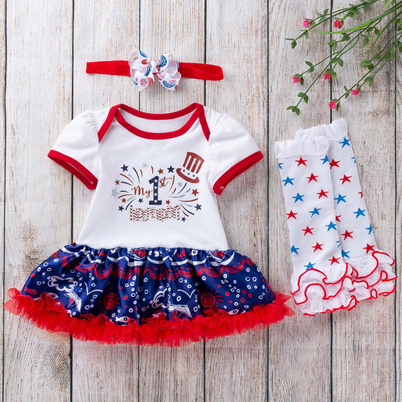 Baby Girl Fourth Of July Independence Day Lace Dress 2 Pcs