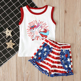 Kids Baby Girls 4th-of-July Independence Day Horse Printed Sets