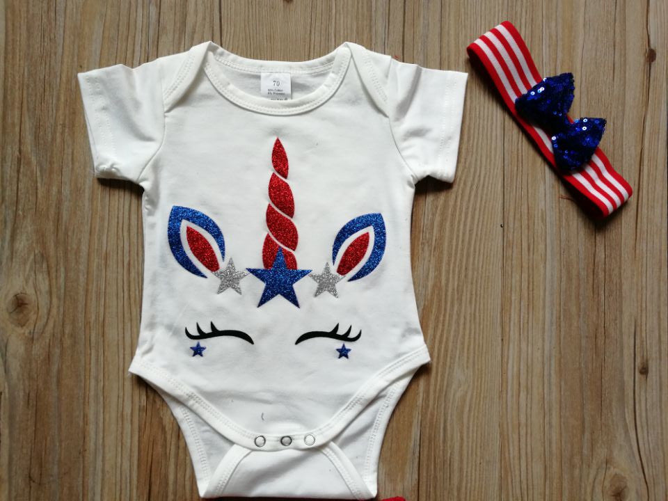 Boy Baby Girl Princess July 4th Independence Day Unicorn Print Sets