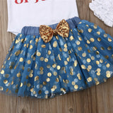 Baby Girls Letter Tops Tulle Sequin Skirt 4th of July Independence Day Sets