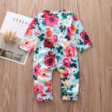 Baby Girls Floral One-piece Suit Lace Chain Long-sleeved Romper