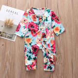 Baby Girls Floral One-piece Suit Lace Chain Long-sleeved Romper