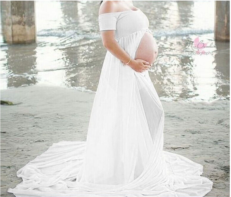 Maternity Off Shoulder Chiffon Gown Maxi Photography Dress