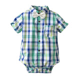 Baby Kid Boy Gentleman Checked Bow Tie Outfits Sets 2Pcs