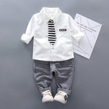 Kid Baby Boys Long Sleeves Autumn Spring Bow Tie Casual Set 2 Pcs