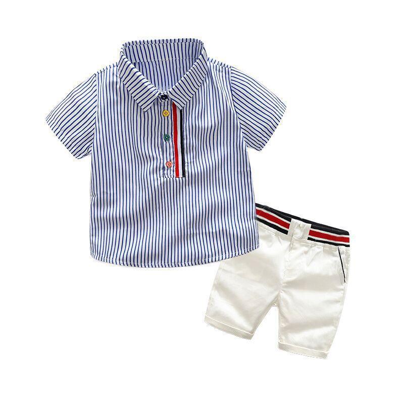 Baby Boy Gentleman Striped Short Sleeve Sets 2 Pcs
