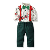 Kid Baby Boy Floral Long Sleeve Suspenders Set 2 Pcs suits