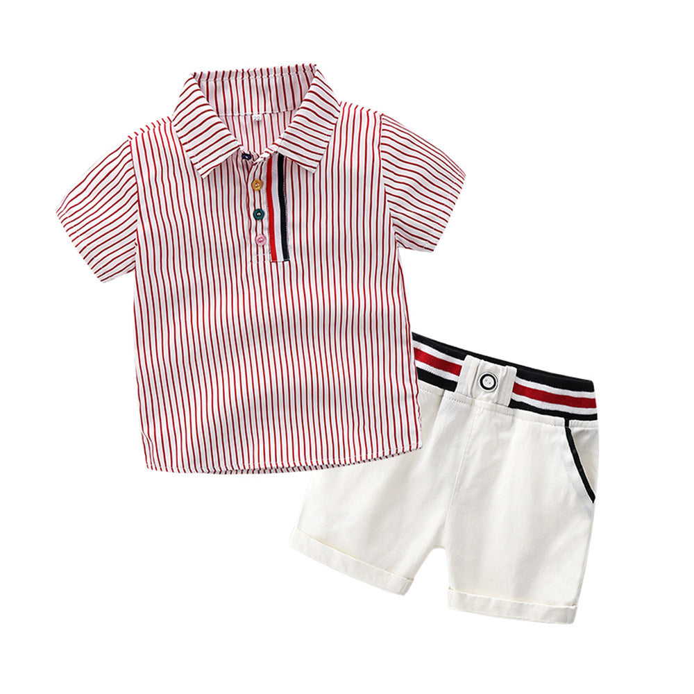 Baby Boy Gentleman Striped Short Sleeve Sets 2 Pcs