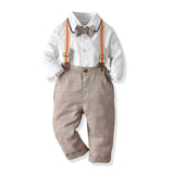 Kids Baby Boys Gentleman Formal Outfits Bib Plaid Overalls Set