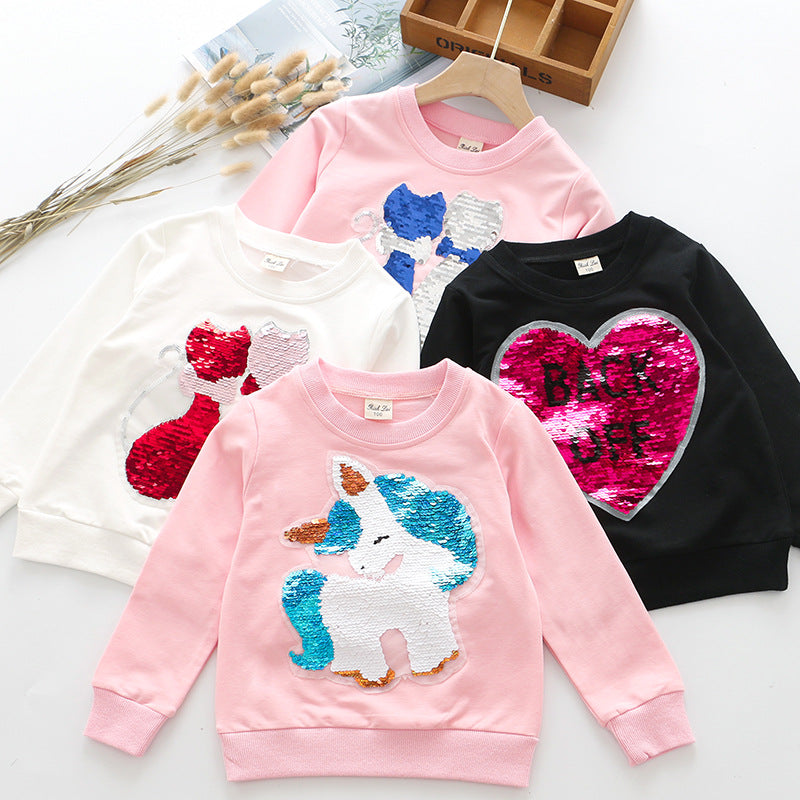 Kid Girl Ins Autumn Spring Pullover Sequined Shirts