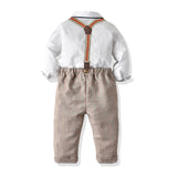 Kids Baby Boys Gentleman Formal Outfits Bib Plaid Overalls Set
