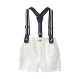 Boy Baby Short-sleeved Shirt Blue Plaid Fashion Strap Shorts Sets