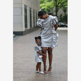 Family Matching Striped large Ruffle Sleeve Parent Child Dress