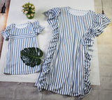 Family Matching Striped large Ruffle Sleeve Parent Child Dress