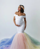 Maternity Lace Stitching Mesh Yarn Pregnant Photography Trailing Dresses