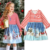 Kid Baby Girl  Christmas Snowman Striped Dresses