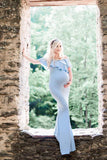 Maternity Pregnant Mermaid Long Maxi Off Shoulder Gown Ruffle Dress