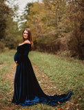 Maternity Long Sleeve Pregnant Velvet Maxi Gown Dress