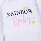 Baby Girl Color Letter Printing Rainbow Romper Outfit Set 3 Pcs