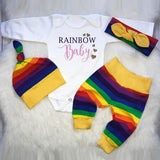 Baby Girl Color Letter Printing Rainbow Romper Outfit Set 3 Pcs