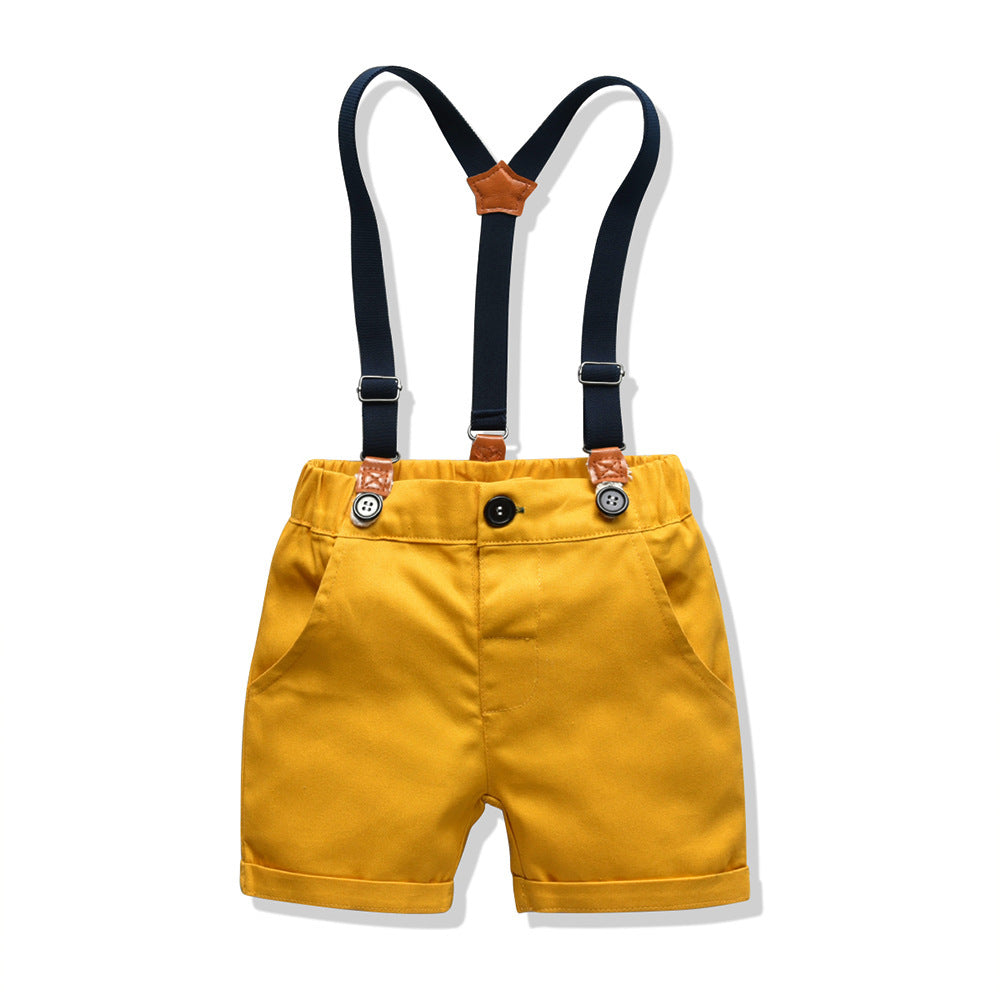 Kid Baby Boy Shorts Sleeve Tops+Overalls 2 Pcs Set