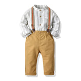 Kid Baby Boys Fashion Gentleman Stripe Long Sleeve Strap Set 2 Pcs