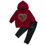 Kid Baby Girl Leopard Embroidered Trend Leather 2 Pcs Set
